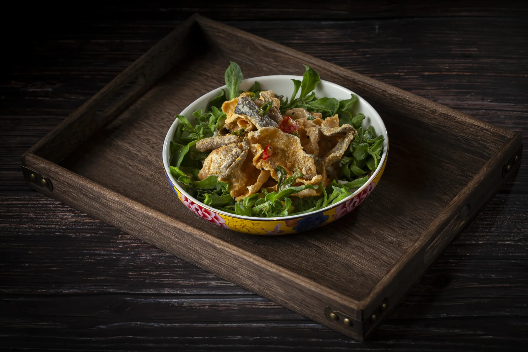 Crispy Fish Skin Iceberg Salad