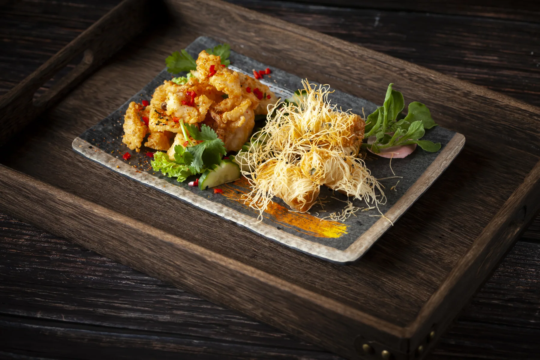 Crispy Dragon Beard Roll & Golden Deshelled Prawn Platter