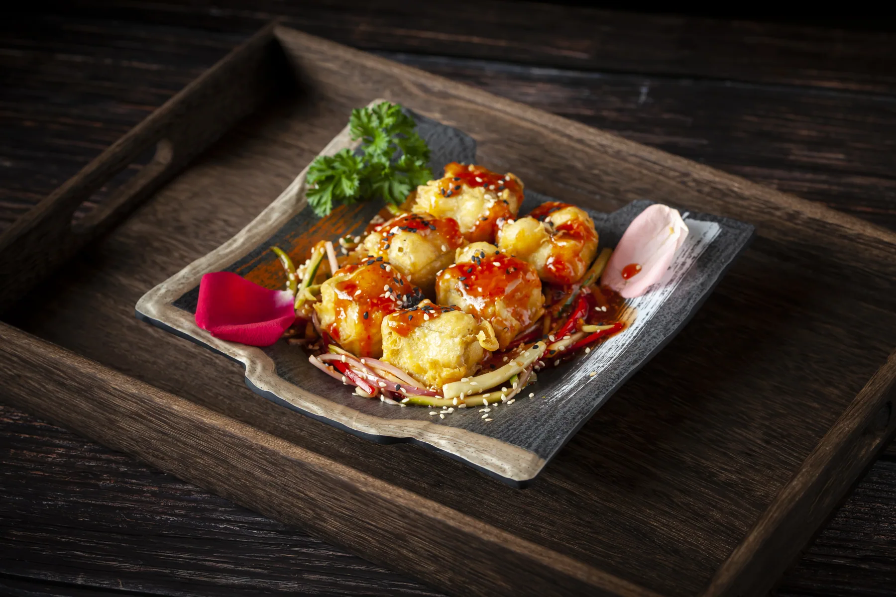 Thai Style Fried Homemade Tofu with Shredded Mango